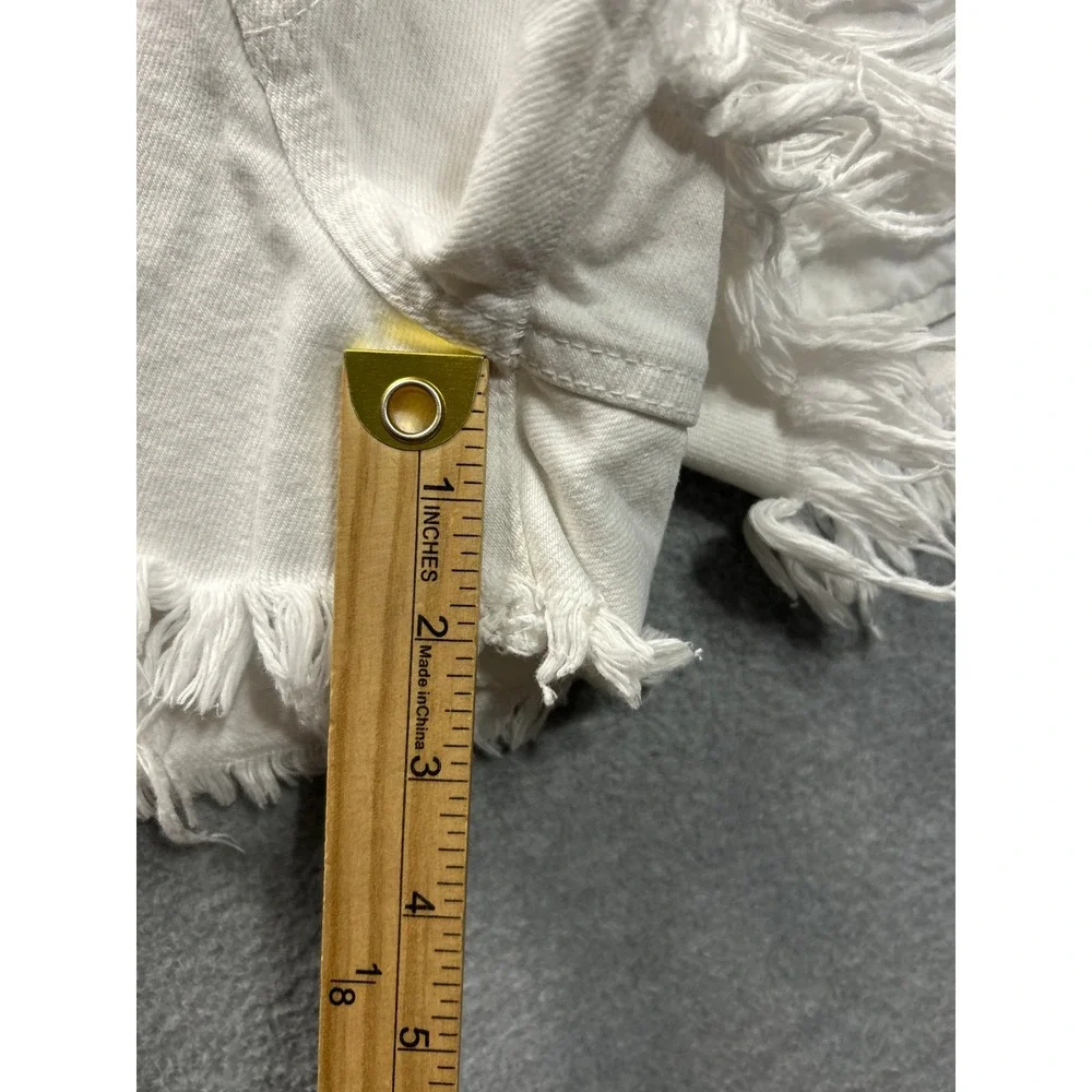 KanCan High Rise Distressed Denim Shorts Womens Medium White Raw Frayed Hem